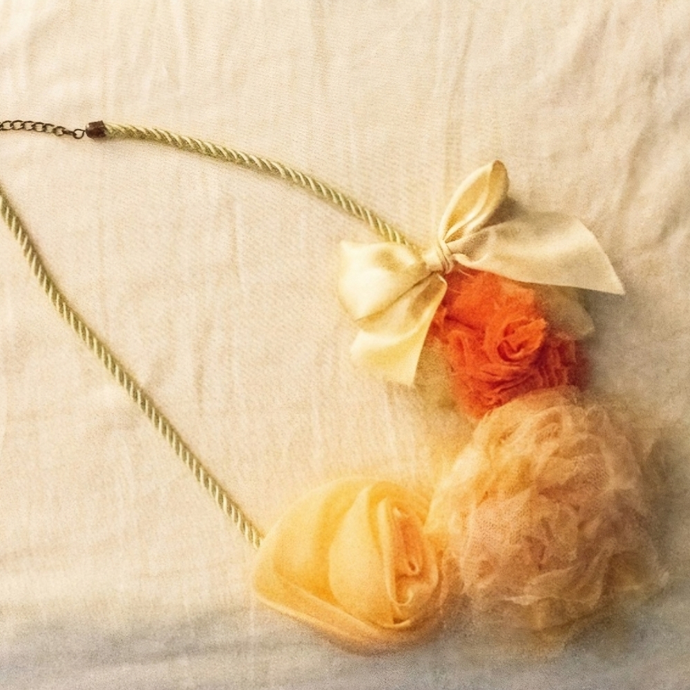 Vintage Style Boho Chiffon Rose and Ribbon Necklace